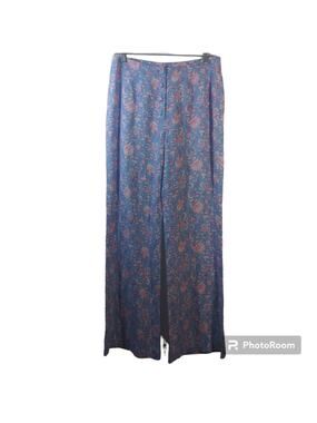 Versona Blue Floral Linen Boho Retro Wide Leg Pants Size 4